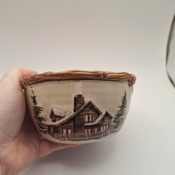 ST. NICHOLAS SQUARE "SNOW VALLEY" CEREAL, SNACK, SOUP, DESSERT BOWL 3D CABIN 5" - Picture 1 of 7